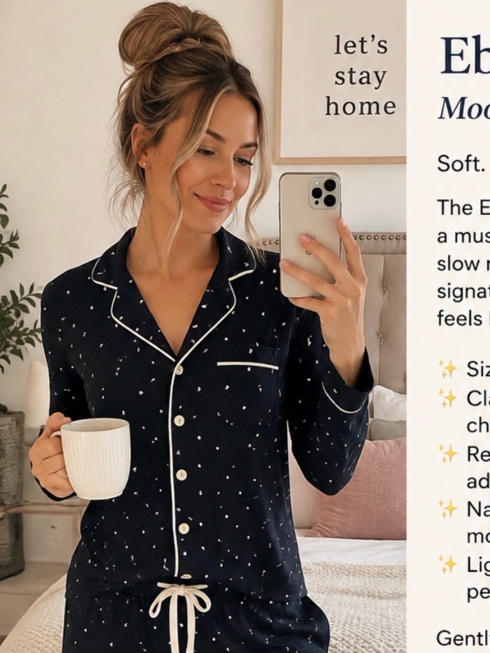 Eberjey Moonlight Pajama Set in the navy crescent moon print